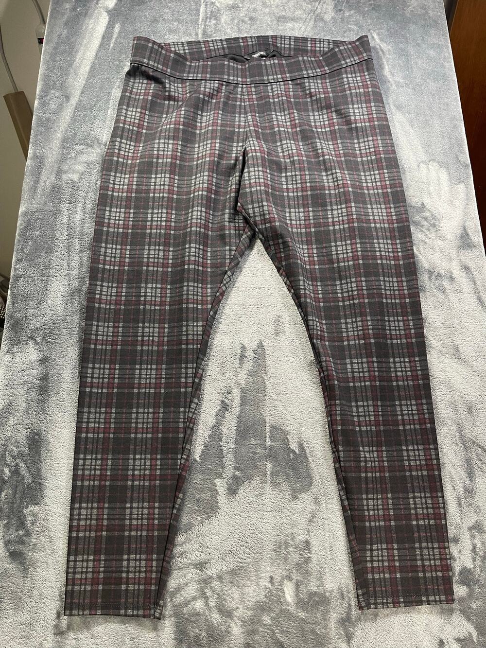 Gray Plaid Leggings Skinny Pants Stretch High Waist Academic Cozy Womens Sz 1X